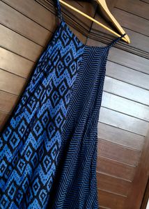 Svrnaa Blue Geometric Print Maxi Dress