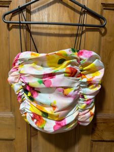 Vibrant Floral Ruched Crop Top
