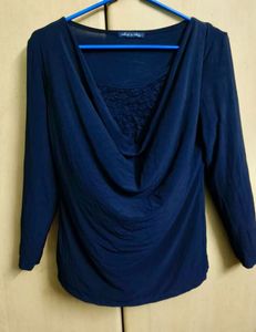 Elegant Navy Cowl Neck Top
