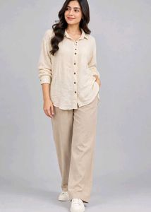 Cream Textured Button-Up Shirt