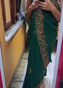 Embroidered Emerald Green Saree