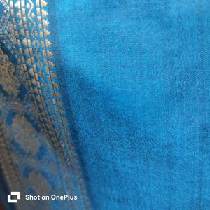 Teal Saree with Silver Thread Border