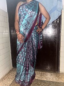 Crepe Teal &amp; Maroon Saree