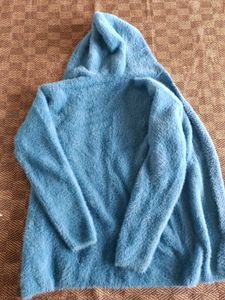 Cozy Blue Fuzzy Hooded Cardigan