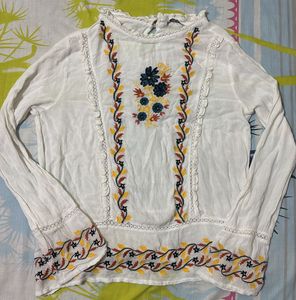 Embroidered White Peasant Blouse