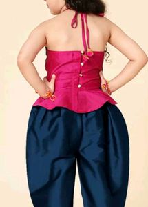 Pink And blue dhoti set