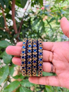 Set of 4 Blue & Gold Bangles