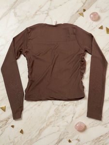 Brown Ruched Long Sleeve Top