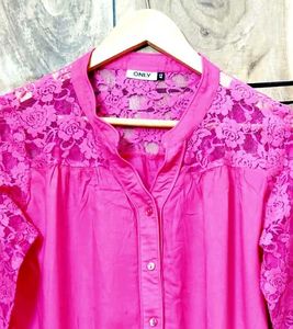 Women's Pink Lace Sleeve Tunic Top Size-36
