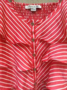 Pink Striped Ruffle Cami Top
