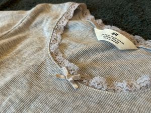 Grey Lace Trim Basic Top