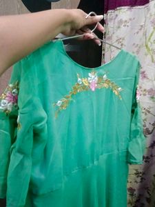Stunning Green Embroidered Ethnic Gown