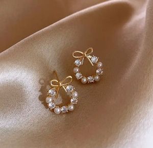 Pearl &amp; Crystal Bow Earrings