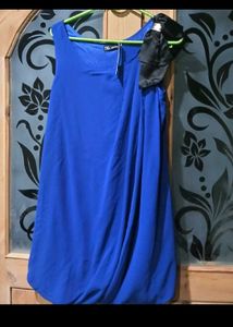 Blue Draped Bow Detail Dress