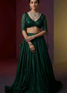 Emerald Sequin Blouse & Skirt Set