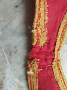 Elegant Beige Saree with Red Blouse Piece