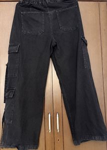 Dark Wash Wide Leg Cargo Jeans