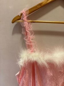 Elegant Pink Ruffled Tulle Fur Trim Dress