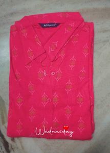 Pink Cotton Blend A-line Kurta