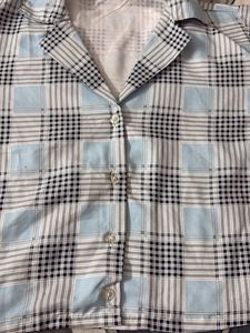 Light Blue Plaid Button-Up Shirt