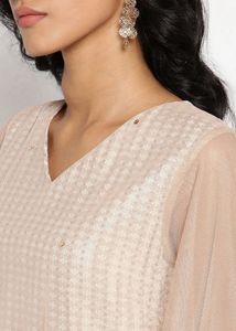 Elegant Beige Embellished Kurta Set