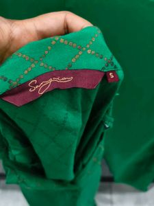 Elegant Green Kurta Set with Gold Print