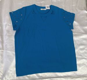 KOREAN Stylish Blue Embellished Cut-Out Top