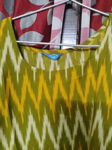 Green &amp; Yellow Ikat Print Kurta