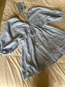 Boho Baby Blue Gauze Mini Dress