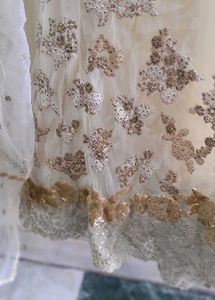 Embellished off White &amp; Gold gown with net dupatta
