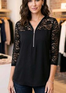 Chic Black Lace Zip Top