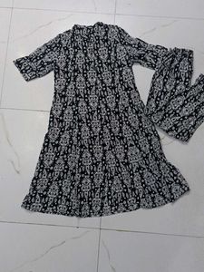 Black & White Printed Kurta and Pants Set