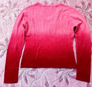 Red pink Ombre V-Neck Sweater