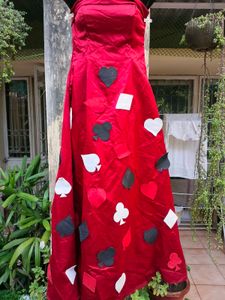 Red playing cards off shoulder cotton dress