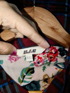 Red Plaid Button-Up Shirt with Floral Accents