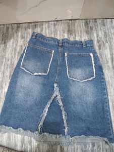 Denim Mini Skirt with Distressed Detail