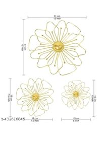 3 Flower Metal Gold Wall Decor