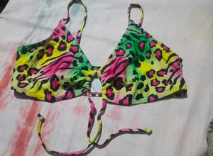 Vibrant Neon Leopard Print Bikini Top