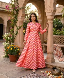 Elegant Pink & Orange Chevron Anarkal gown