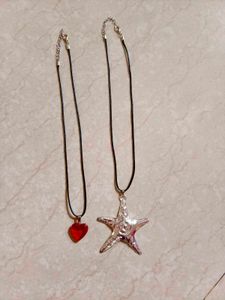 combo y2k star and red heart necklaces ⋆˚꩜｡