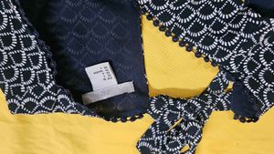H&amp;M Women Navy Blue Printed Tie-Up Top