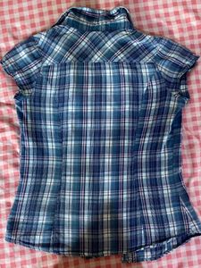 Blue Plaid Short Sleeve Button-Up Shirt