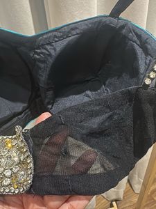 Black Velvet Blouse with Rhinestone Straps