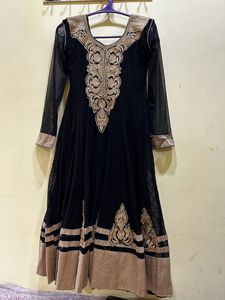 Elegant Black &amp; Gold Anarkali Dress