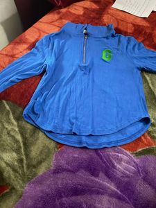 Blue Quarter Zip Long Sleeve Top