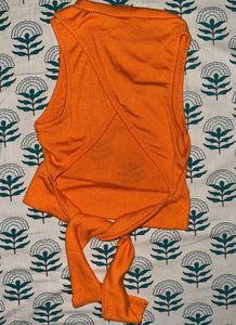Orange Ribbed Backless Top