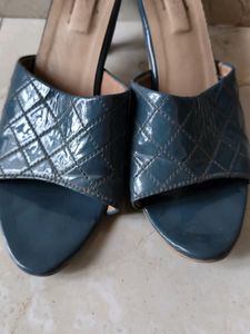 Blue Quilted Mules
