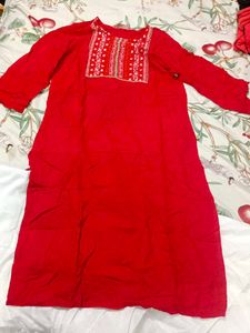 Red Embroidered Kurta Set