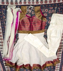 New Elegant White &amp; Pink Anarkali Suit Set