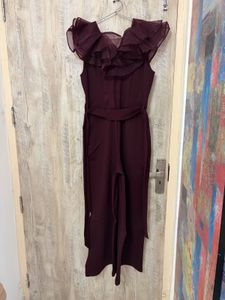 Elegant Burgundy Ruffle Jumpsuit